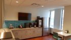 Kitchen, wood floors, blue wall detail