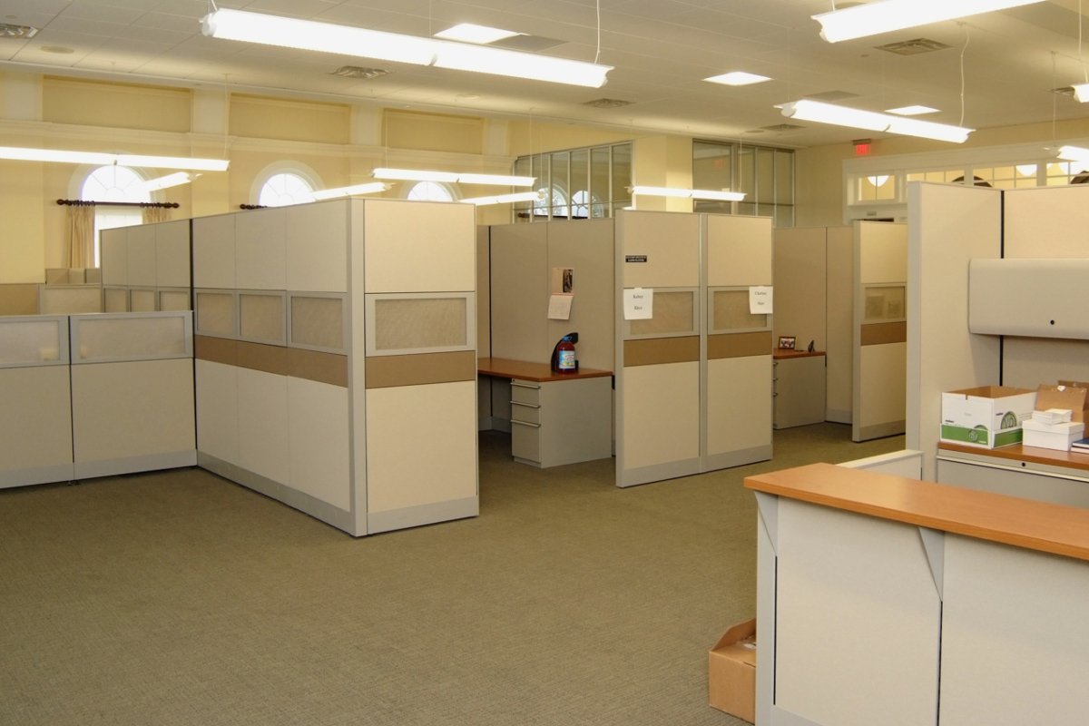 Cubicles, tan and brown