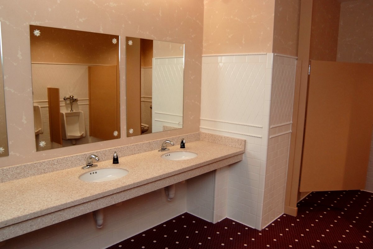New Restroom Sinks, Maroon