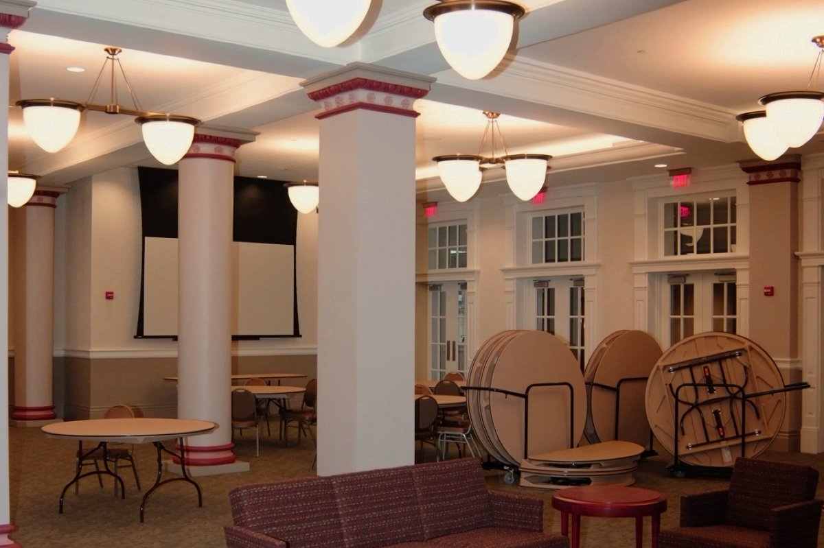 Pillars, Tables, Light Fixtures in new event space