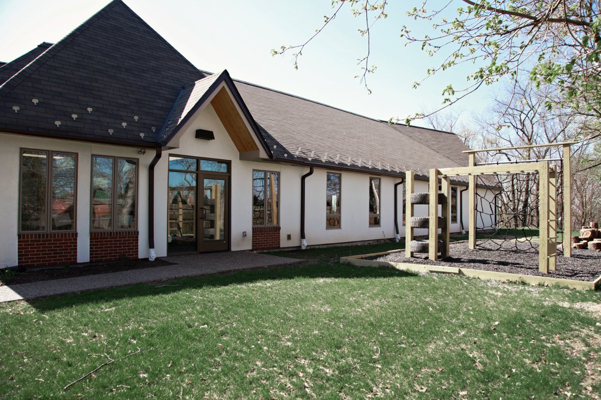 back of building, childrens play area